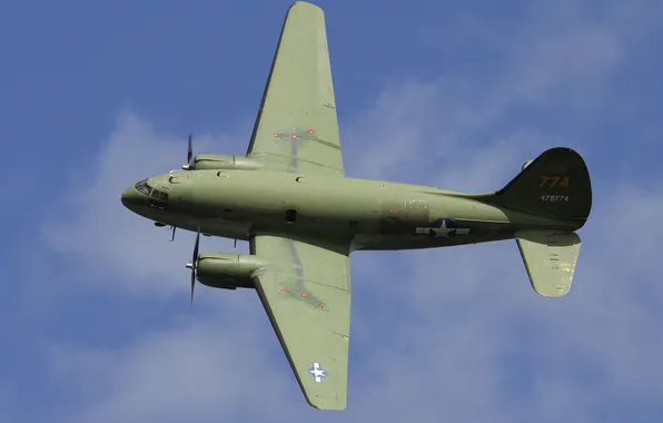 The plane, Commando, military transport, twin-engine, "Commando", Curtiss C-46F