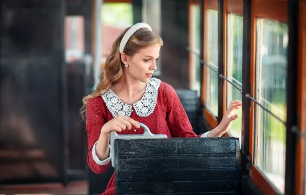 Look, girl, pose, photo, hair, window, tram, Anastasia Barmina