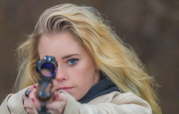 Picture girl, face, weapons, hair