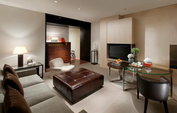Design, style, grey, room, sofa, interior, TV, chairs