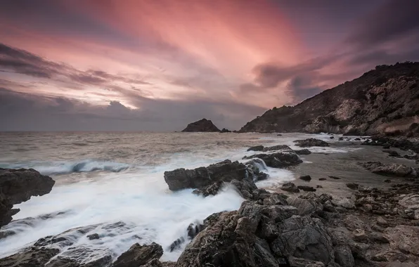 Picture sea, mountains, stones, rocks, Italy, Argentario