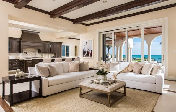 Picture ocean, luxury, kitchen, livingroom