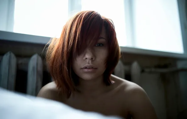 Picture portrait, freckles, red-haired beauty