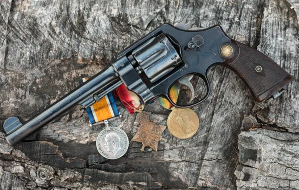 Picture weapons, revolver, medals, Smith and Wesson