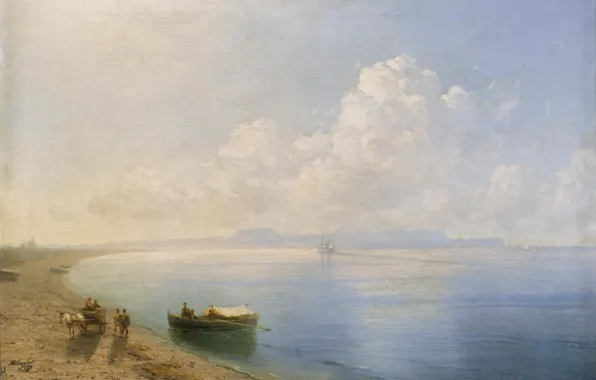 Landscape, boat, picture, wagon, 1880, Ivan Aivazovsky, Calm Waters
