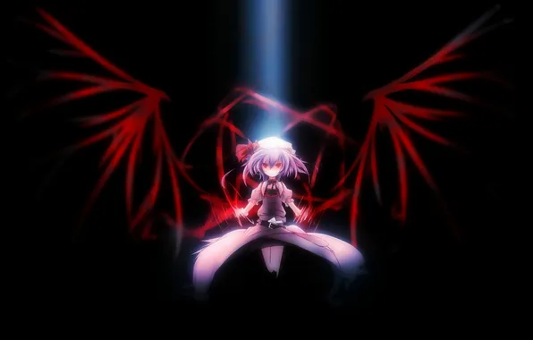 Picture girl, light, wings, art, bow, cap, touhou, remilia scarlet