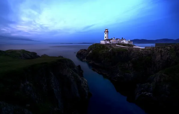 Sea, landscape, night, lighthouse