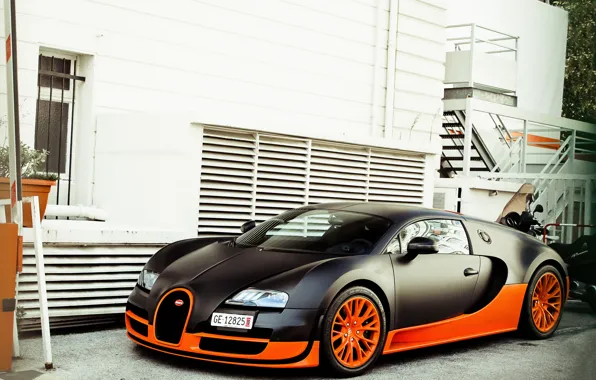 Picture house, Bugatti, veyron, supercar, Supersport, supercar, black, Bugatti