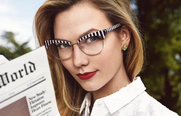 Look, girl, face, portrait, glasses, shirt, bokeh, Karlie Kloss
