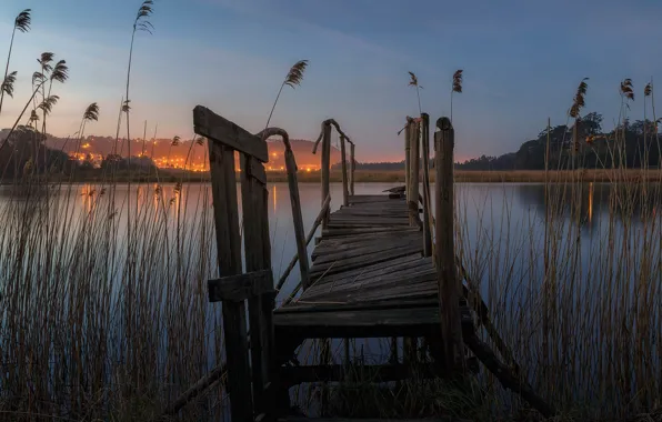 Shore, the evening, twilight, the bridge, bridges, pond