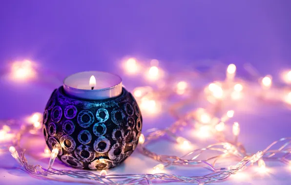Picture candle, Christmas, New year, garland, bokeh