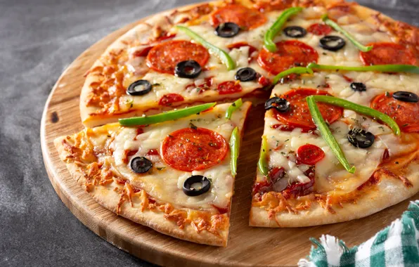 Pizza, salami, slice