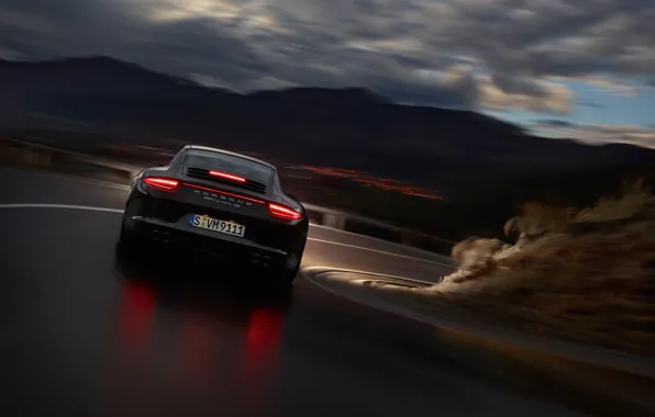 Night, reflection, lights, speed, Porsche Carrera 4