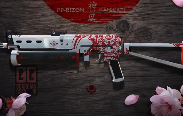 Flowers, table, Sakura, characters, paint, cs go, gunsmith, PP-Bizon