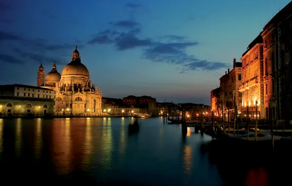 Picture city, the city, lights, Italy, Venice, channel, Italy, night