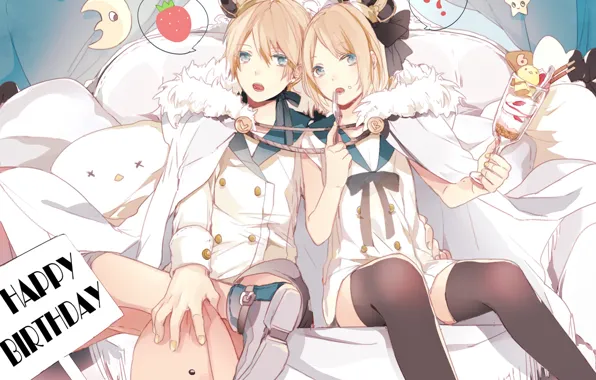 Toy, anime, art, two, Vocaloid, Vocaloid, characters, Rin