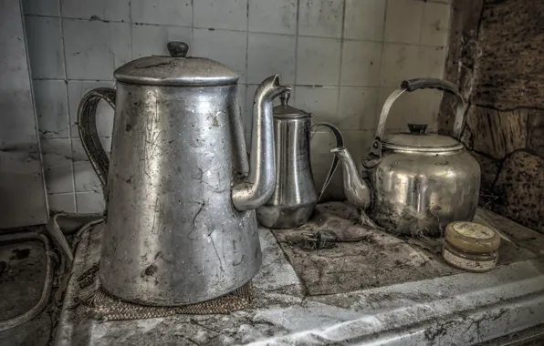 Background, dining room, kettles