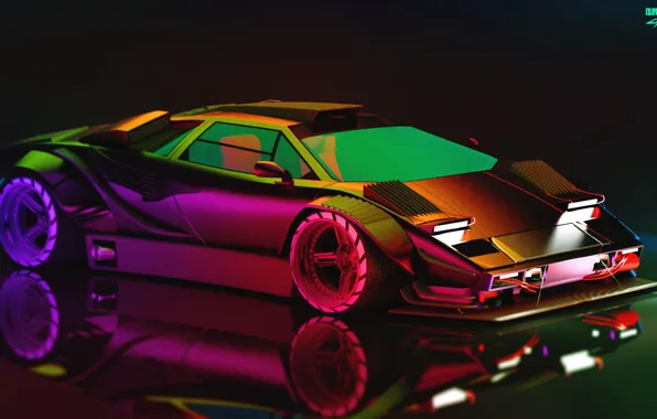 Auto, Lamborghini, Neon, Machine, Car, Art, Neon, Countach