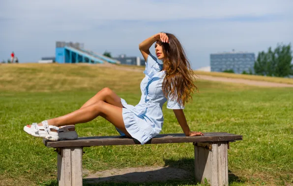 Girl, pose, feet, hair, dress, shop, Komrad Petrov