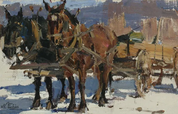 Picture horse, picture, wagon, Nicholas Feshin, Nicolai Fechin