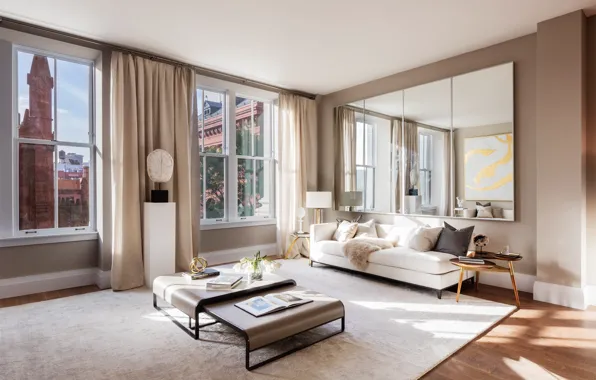 Interior, NYC, living room, Flatiron penthouse