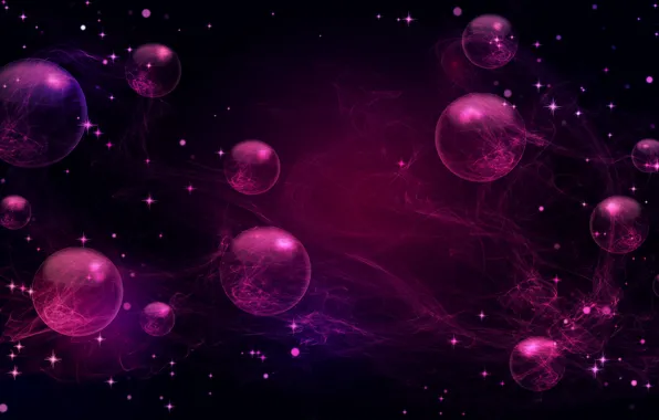 Purple, space, stars, balls, line, night, darkness, lights