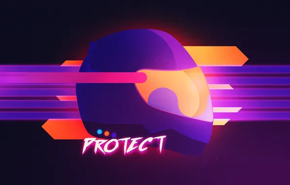 Helmet, Background, Neon, 80's, Synth, Retrowave, Protection, Synthwave
