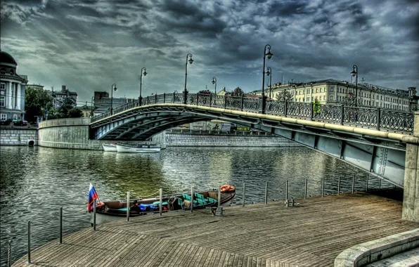 River, Moscow, Russia, Russia, river, bridge, Moskow, Luzhkov bridge