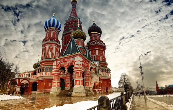 Picture winter, clouds, snow, the city, Wallpaper, the fence, Moscow, the Kremlin