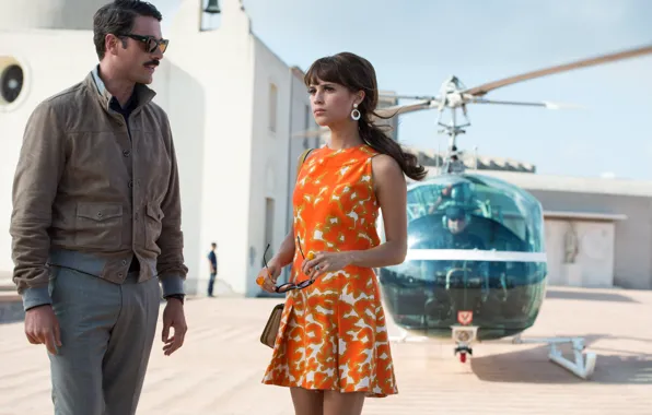 Dress, brunette, glasses, helicopter, Alicia Vikander, Alicia Vikander, Agents A. N. To.L, The Man from …