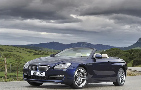 Picture grass, clouds, hills, bmw, BMW, convertible, cabrio, 650i