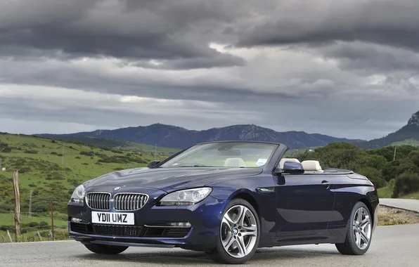 Grass, clouds, hills, BMW, BMW, convertible, Cabrio, 650i