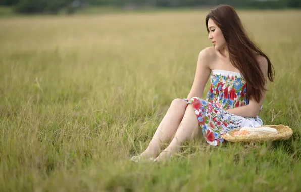 Field, summer, girl