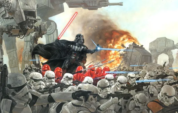 Fiction, Wallpaper, Star Wars, the battle, stormtroopers, the Imperials, Darth Vader