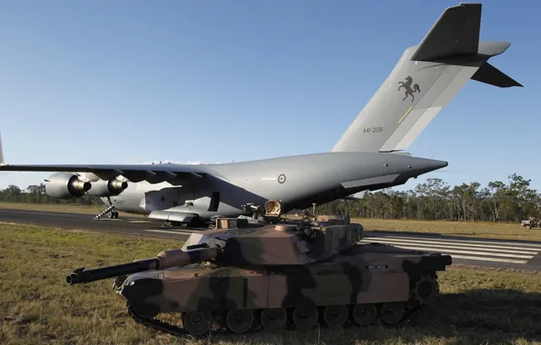 Picture tank, the plane, the airfield, combat, strategic, M1A1, military transport, Abrams
