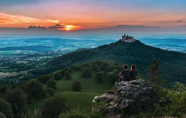 Picture landscape, sunset, mountains, nature, castle, height, Germany, fortress