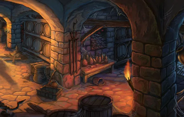 Picture wine, torch, rats, bottle, pitcher, cellar, wine, kegs