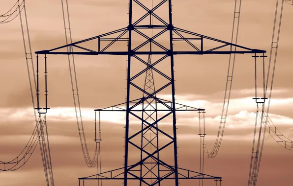 The sky, background, power lines