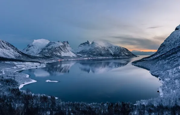 The sky, water, clouds, mountains, space, Bay, sky, water
