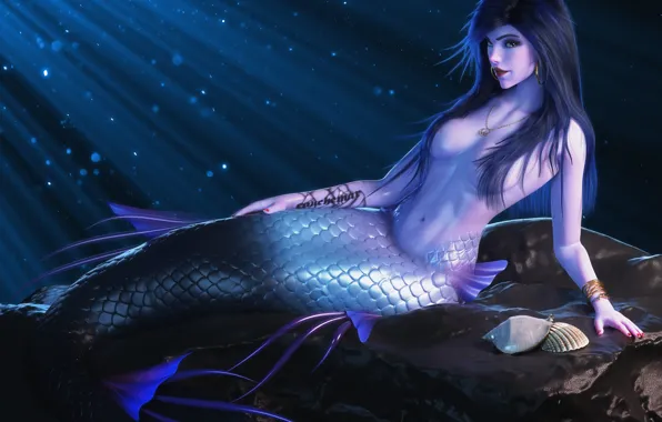 Girl, fiction, mermaid, tail, Overwatch, Widowmaker, amélie lacroix