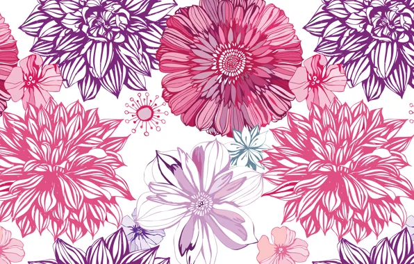 Figure, vector, art, buds, dahlias, asters