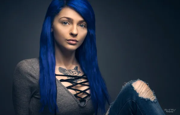 Picture background, model, hair, portrait, jeans, makeup, tattoo, hairstyle