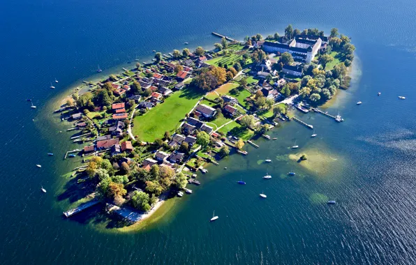 Picture lake, island, Germany, Bayern, Chiemsee, Frauenchiemsee