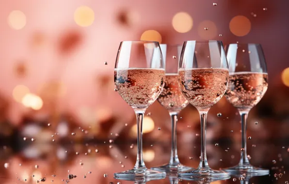 Holiday, wine, glasses, Christmas, alcohol, New year, champagne, bokeh