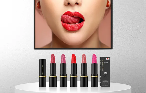 Woman, face, picture, tongue, lipstick, penis, picture frame, penis shaded lipstick