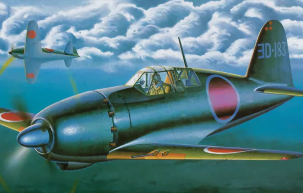 Picture war, art, painting, ww2, japanese fighter, Mitsubishi J2M Raiden (Jack)