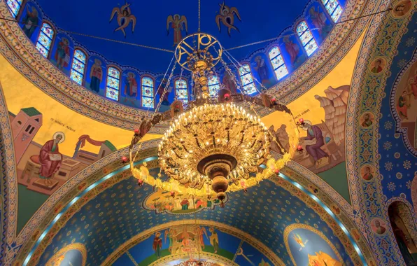Chicago, chandelier, USA, Il, the dome, religion, the Church of Saints Vladimir and Olga, the …