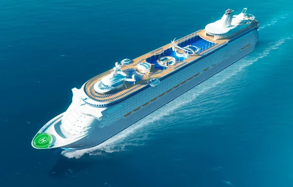 The ocean, Sea, Liner, The ship, The view from the top, Rendering, Passenger ship, Passenger …