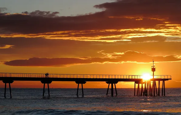 Sea, landscape, sunset, bridge