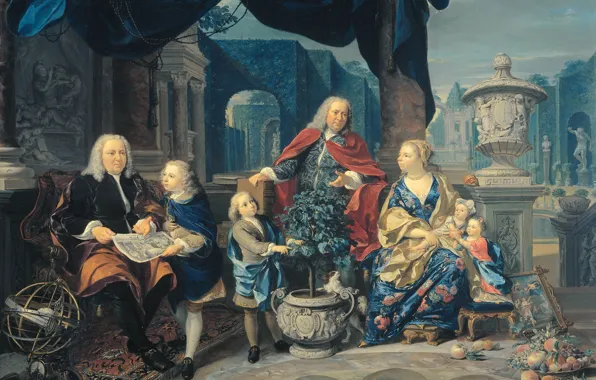 Picture oil, portrait, picture, Nicholas Verkolje, Nicolaas Verkolje, David van Mollem and Jacob Sydervelt with family, …